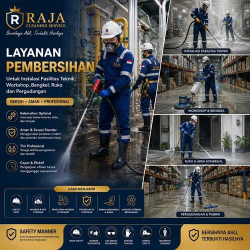 Cleaning di instalasi fasilitas teknik, workshop, bengkel, ruko dan pergudangan